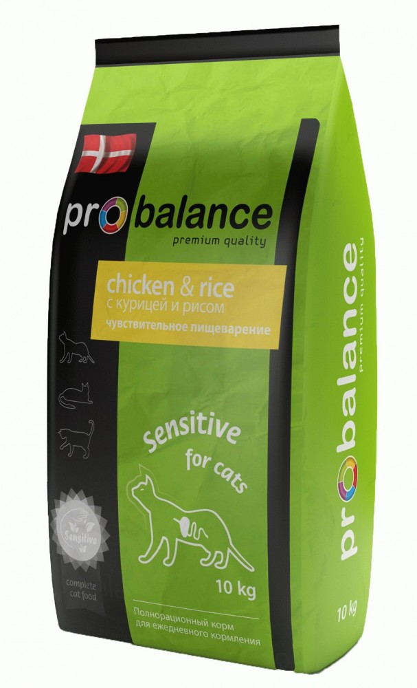 Корм ProBalance Sensitive для кошек с чувствительным пищеварением с курицей и рисом 10 кг