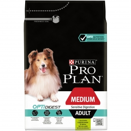 Корм Purina Pro Plan для взрослых собак средних пород с чувствительным пищеварением с ягненком и рисом