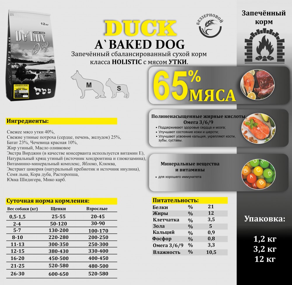 Acari ciar - корм для собак A’Baked DOG DUCK Holistiс запеченный малых пород с уткой