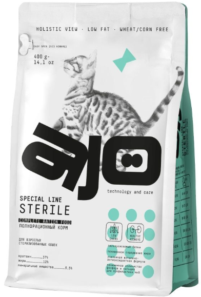 Ajo Cat Sterile Сухой корм низкозерновой для активных стерилизованных кошек с уткой