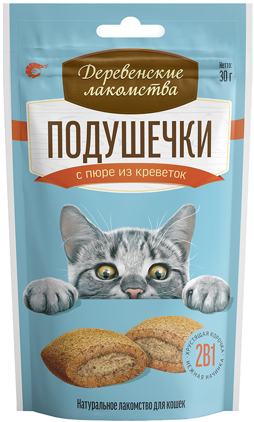 Лакомство для кошек Деревенские лакомства подушечки с пюре лососем 30 г