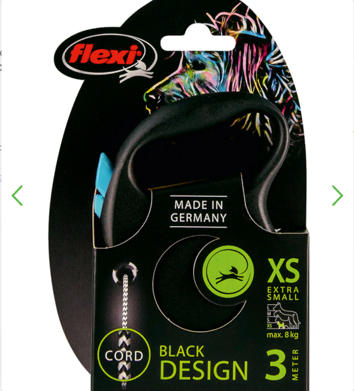 Рулетка Flexi Black Design XS (до 8 кг) 3 м трос черный/голубой