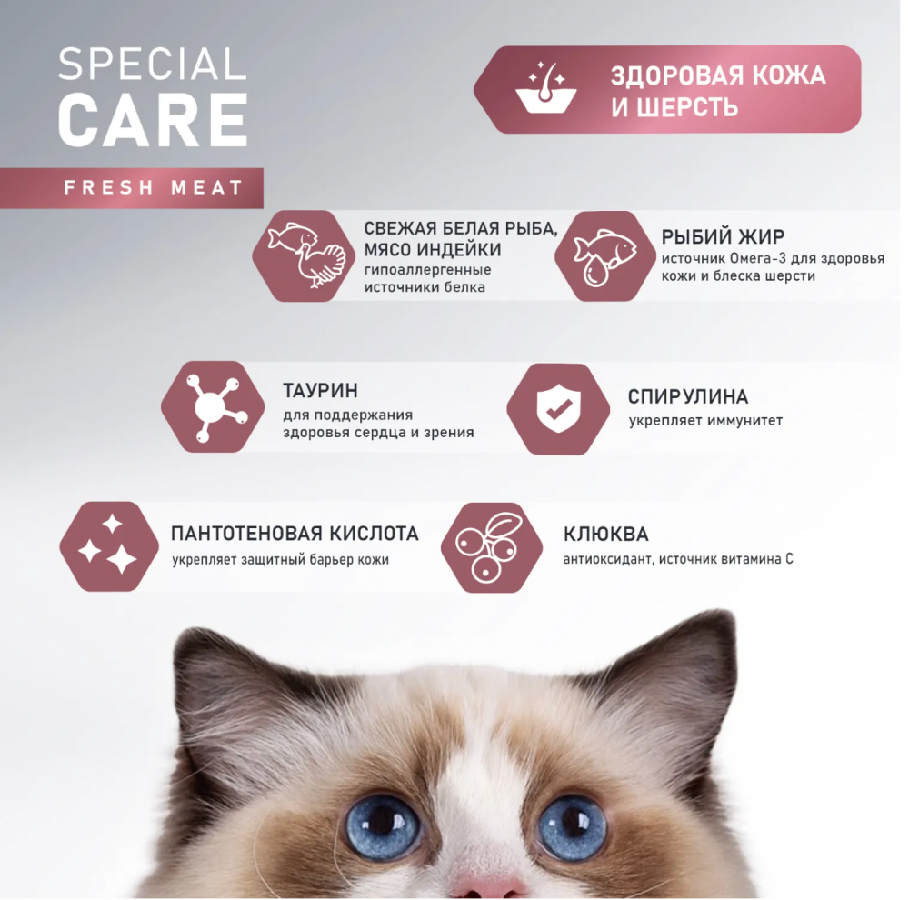 Сухой корм AWARD SPECIAL CARE Sensitive Skin&amp;Coat для взрослых кошек для здоровой кожи и шерсти со свежей белой рыбой 10 кг