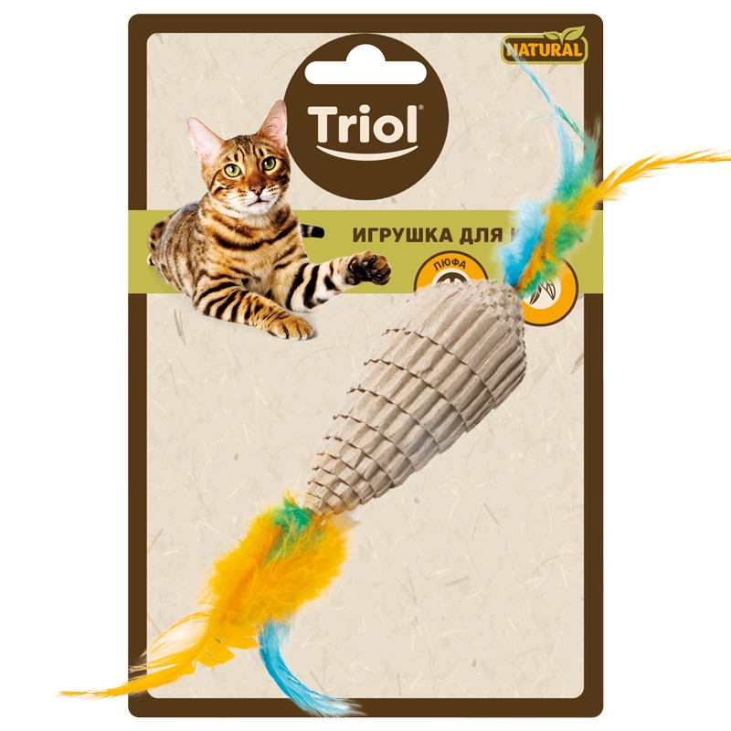 Triol NATURAL игрушка для кошек из гофрокартона &quot;Конус с перьями&quot;, 80/220 мм