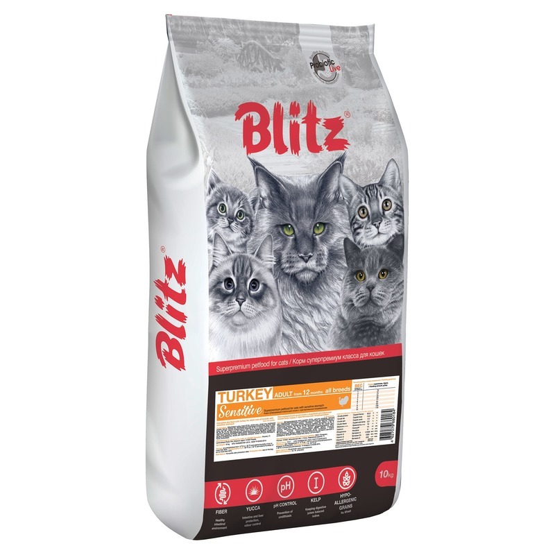 Корм сухой для кошек Blitz For Adult Cats Turkey с индейкой 10 кг