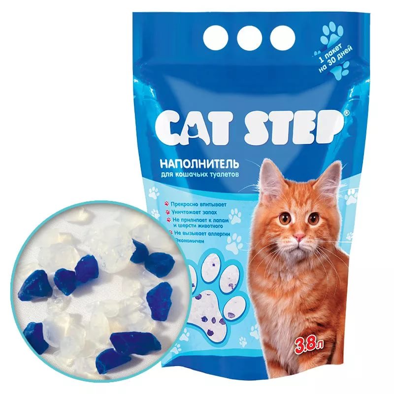 Наполнитель CAT STEP Arctic Blue, впитывающий, силикагелевый, 7.6 л, 3.53 кг