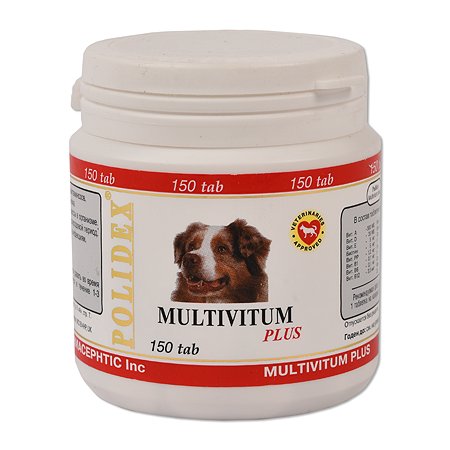 Polidex Multivitum plus поливитаминно-минеральный комплекс для собак, 150 таб. (1 таб. на 5 кг массы тела), 130 г