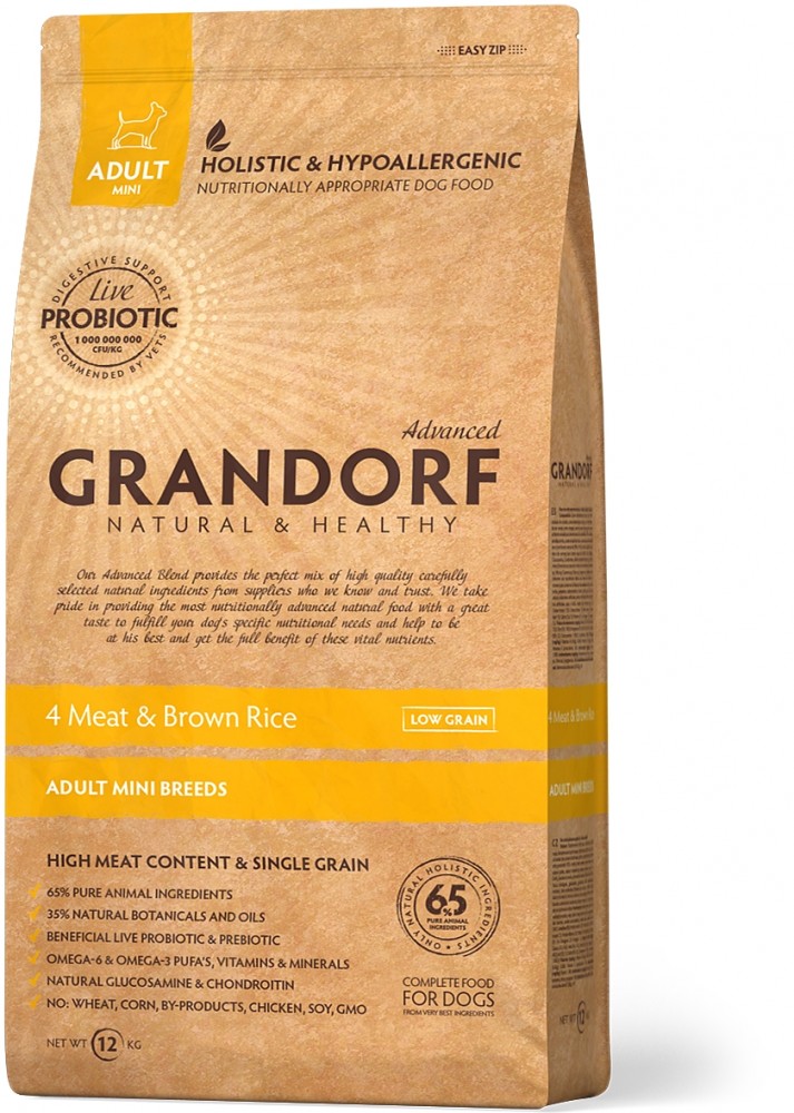 Корм Grandorf 4 Meat Recipe Mini Holistic Probiotic для собак малых пород, с ПРОБИОТИКАМИ, 4 вида мяса