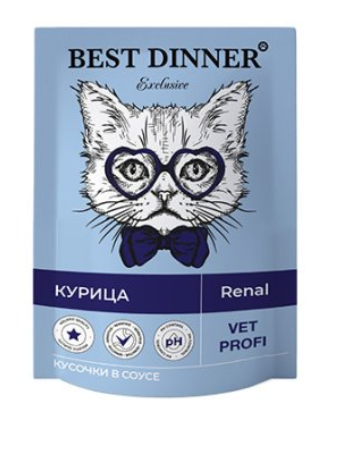 Бест Диннер пауч Exclusive Vet Profi Renal для взрослых кошек, кусочки в соусе с курицей, 85 г