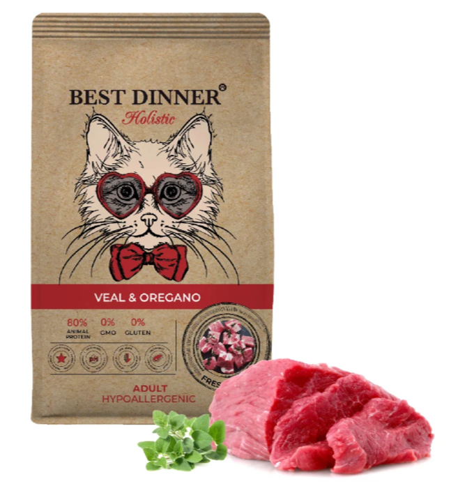Корм для кошек Best Dinner Holistic Hypoallergenic Adult низкозерновая рецептура. Телятина и Орегано 400 г