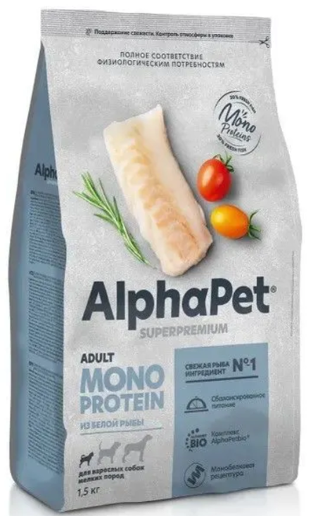 Корм AlphaPet Superpremium Monoprotein для собак средних и крупных пород, монобелковый, c рыбой