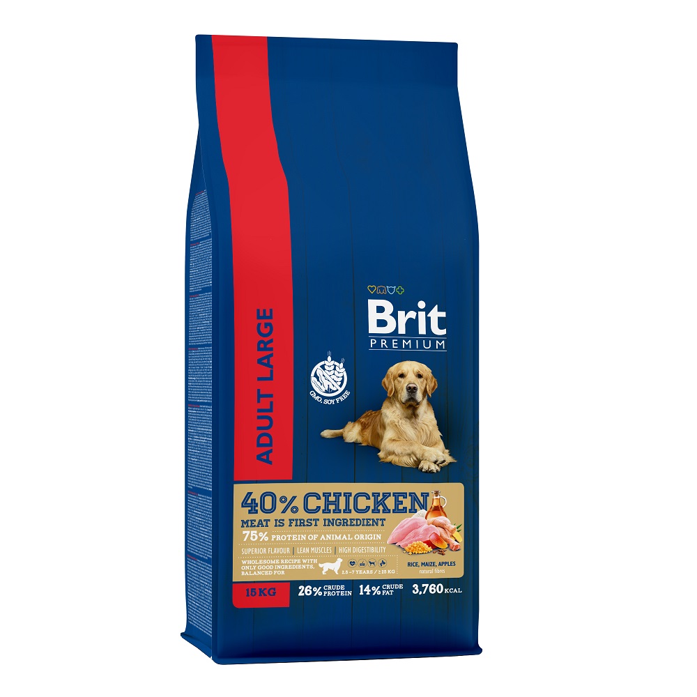 Корм Brit Premium Adult Large &amp; Giant для собак крупных и гигантских пород, с курицей, 15 кг
