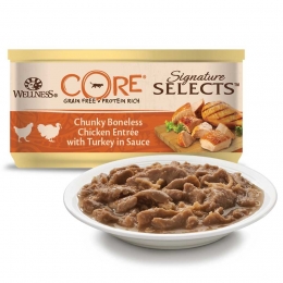 Влажный корм Wellness Core Signature Selects консервы для кошек с курицей и индейкой в виде фарша в соусе, банка 79 гр