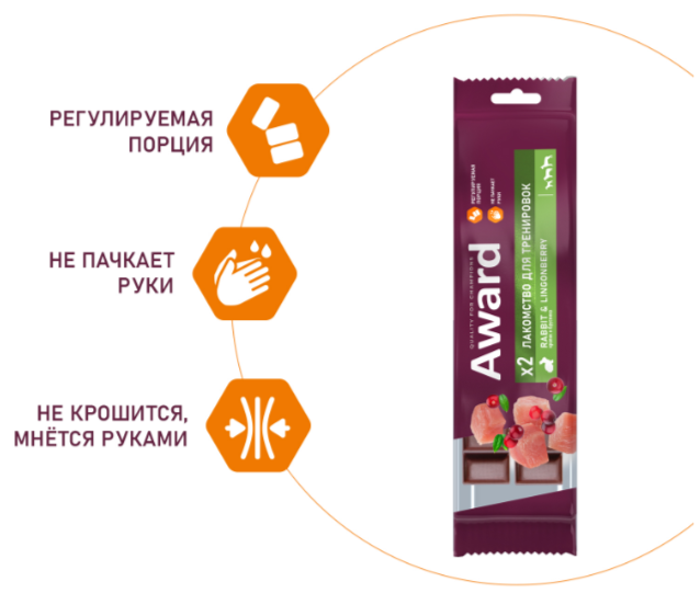Лакомство для тренировок AWARD для собак и щенков с 3 месяцев с кроликом и брусникой 50г