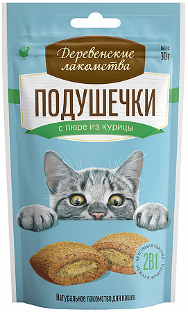 Лакомство для кошек Деревенские лакомства подушечки с пюре лососем 30 г