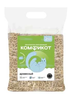 Наполнитель Комфикот древесный впитывающий, МЕЛКИЕ гранулы, 21 л