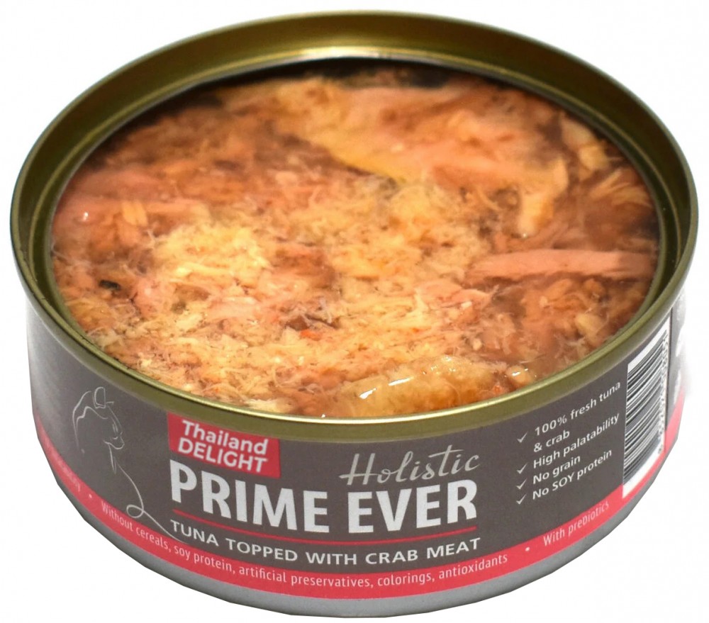 Корм Prime Ever Holistic Tuna Topped &amp; Crab Meat (в желе) для кошек, с тунцом и крабом, 80 г