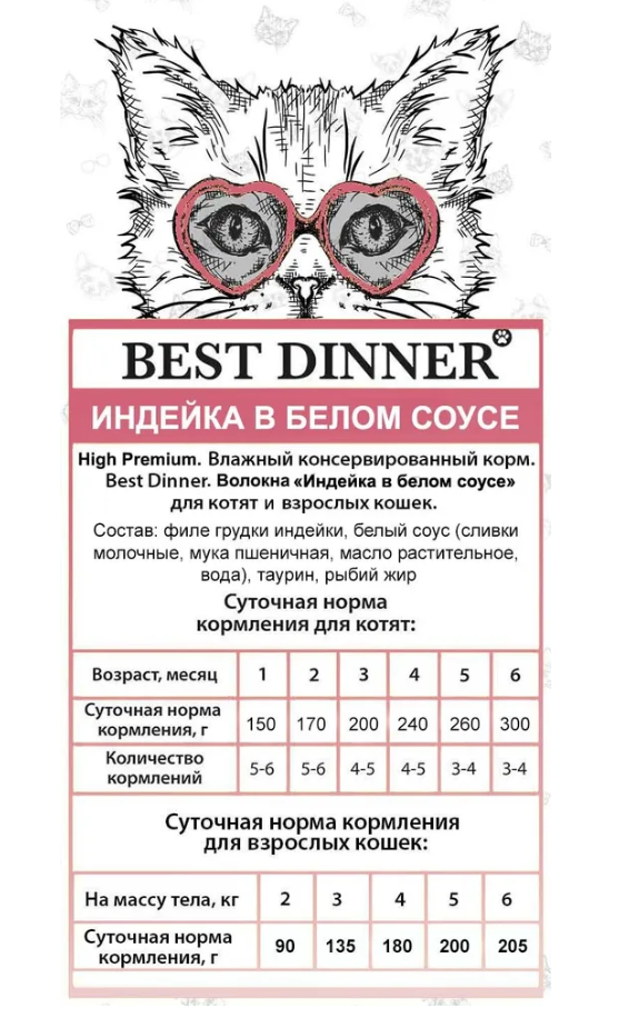 Влажный корм Best Dinner Индейка в белом соусе 85 г
