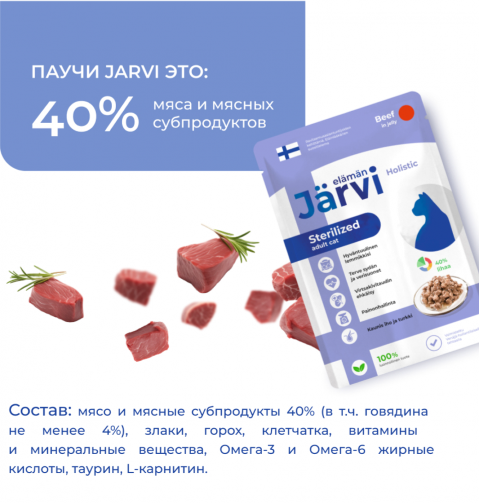 Консерва Jarvi Стерил Говядина (пауч) для стерилизованных кошек 85 г: ЖЕЛЕ