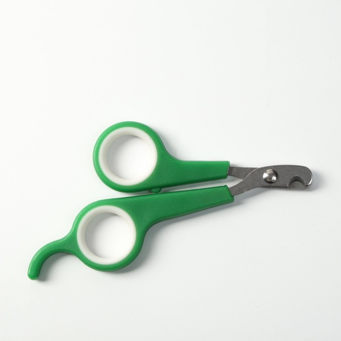 Ножницы-когтерезы Пижон с упором для пальца, отверстие 6 мм, зелёные с белым
