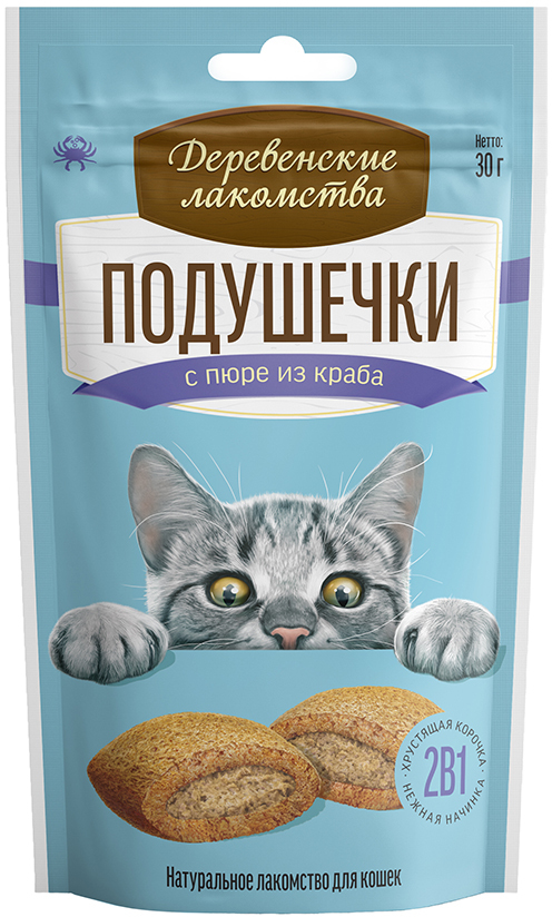 Лакомство для кошек Деревенские лакомства подушечки с пюре лососем 30 г
