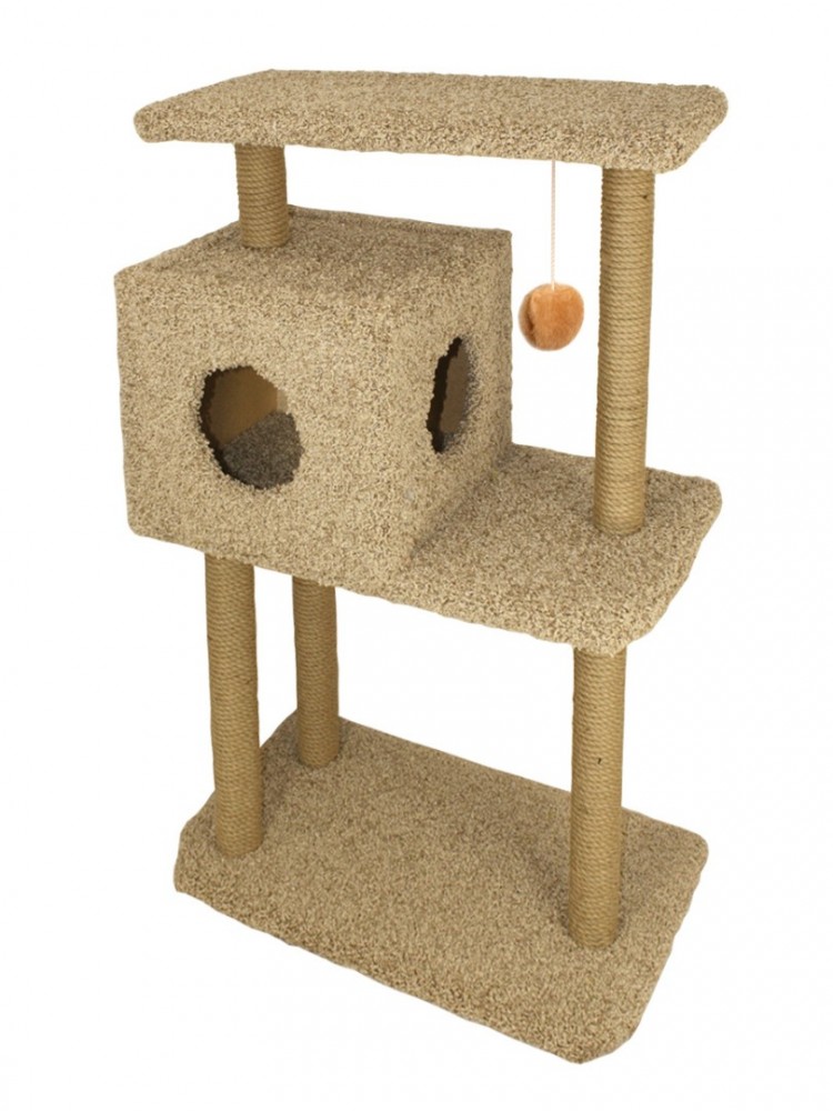 Когтеточка для кошек Меридиан «Квадратный трехэтажный с полкой», ковролин ,650х360х1050